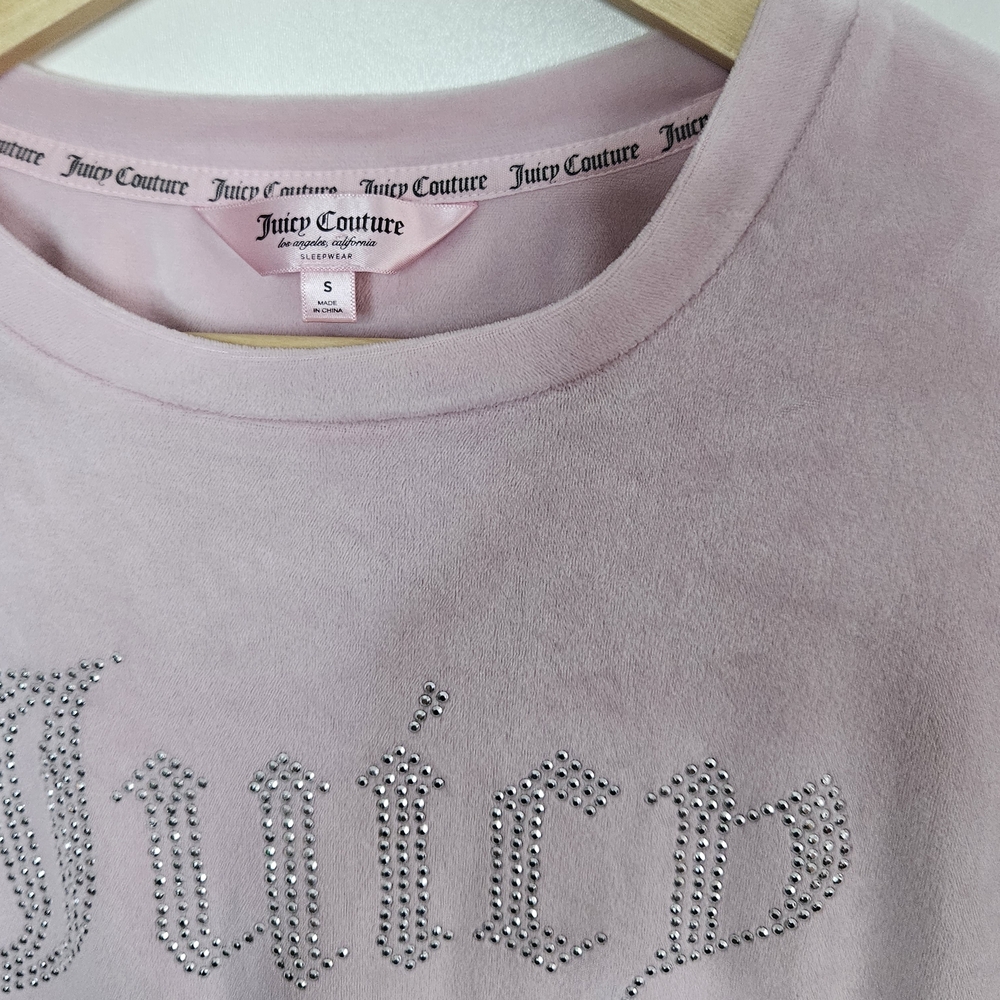 Juicy Couture Pink Velour Rhinestone Logo Pullover Sweatshirt Size S - Picture 4 of 6